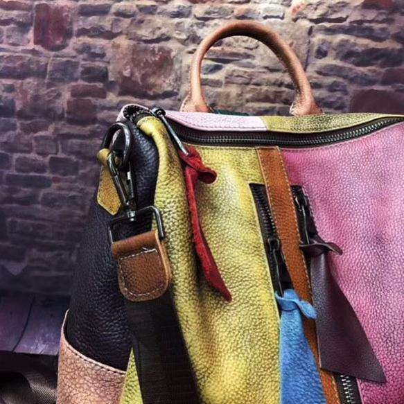 Dam Retro Äkta Läder Ryggsäck med Handtag och Rymlig Design