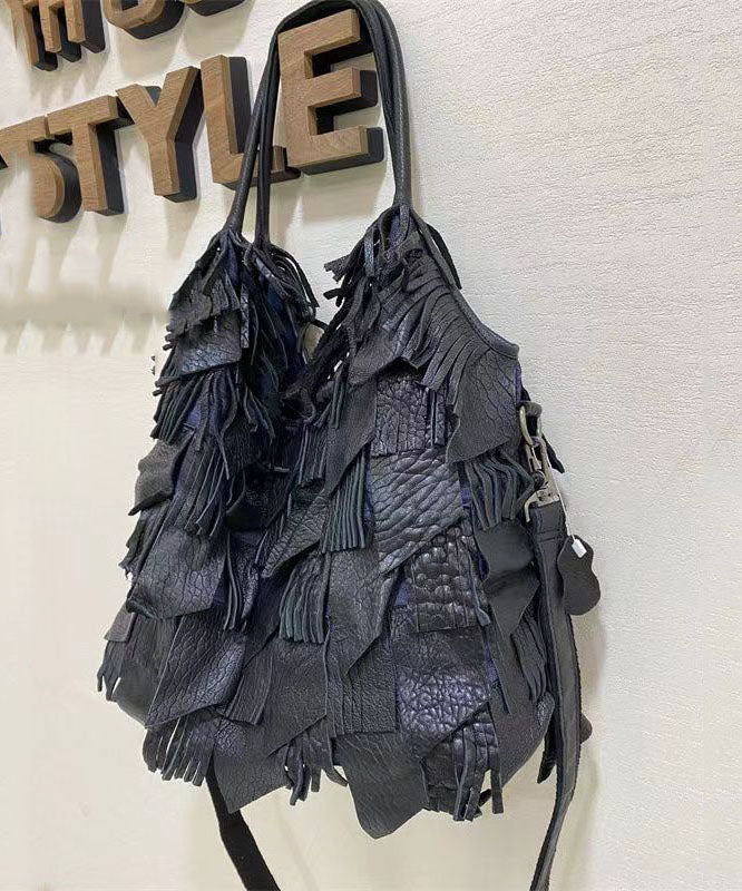 Damens Elegant Fårskinn Crossbody Väska med Fransar och Inre Fickor