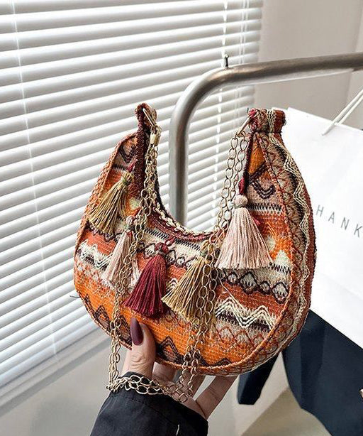 Dam Boho Stil Bomull Väska med Fransar och Dragkedja