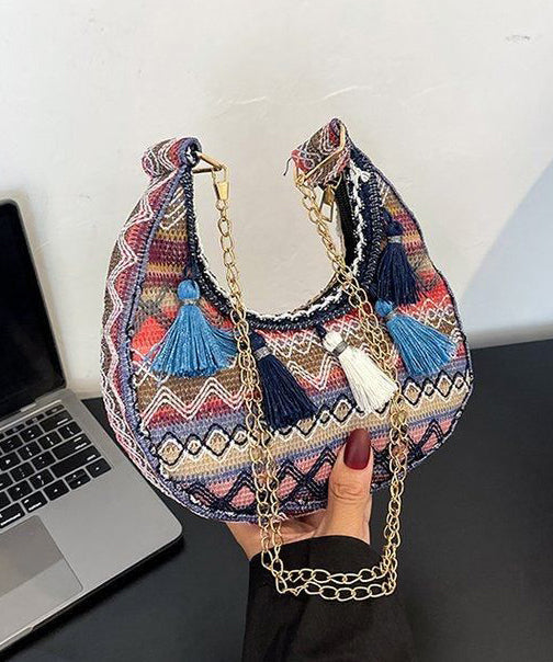Dam Boho Stil Bomull Väska med Fransar och Dragkedja