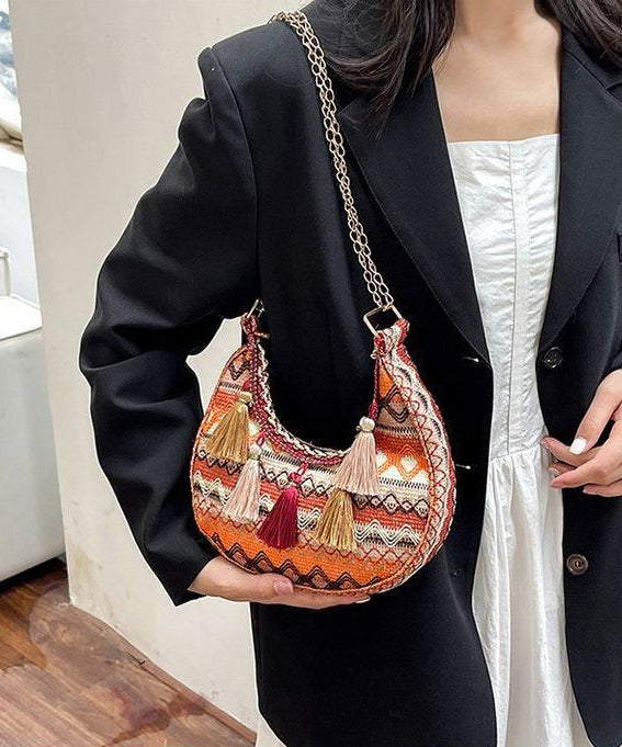 Dam Boho Stil Bomull Väska med Fransar och Dragkedja