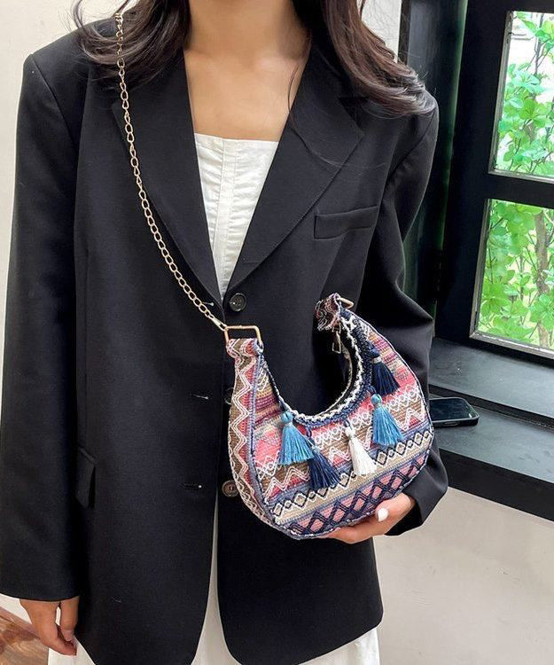 Dam Boho Stil Bomull Väska med Fransar och Dragkedja