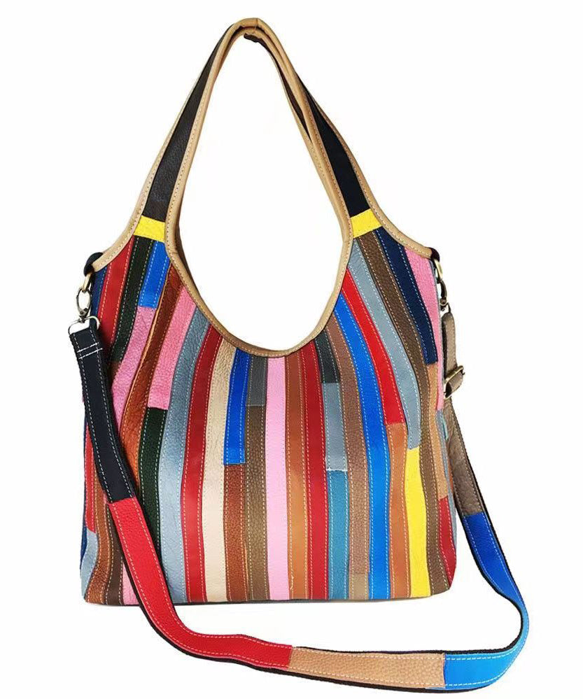 Dam Elegant Kalvläder Satchel med Färgblock och Inre Fickor