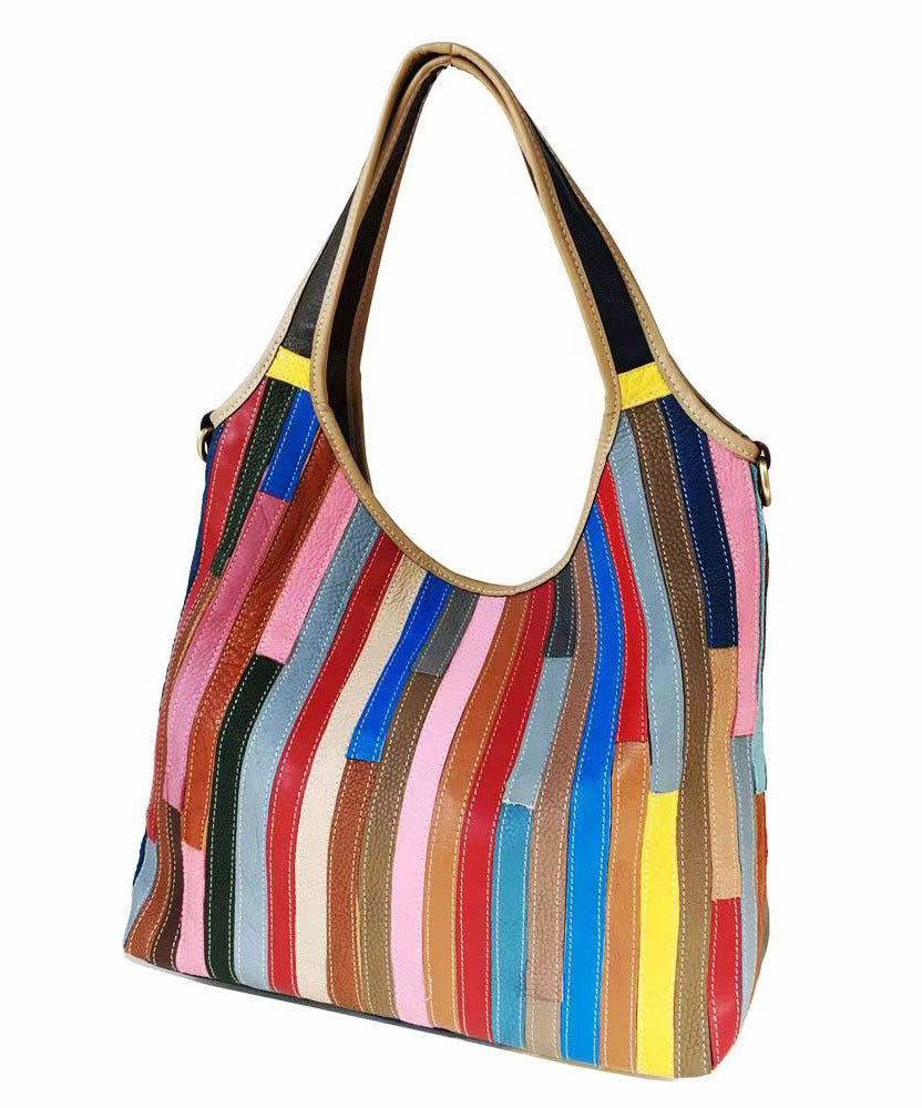 Dam Elegant Kalvläder Satchel med Färgblock och Inre Fickor