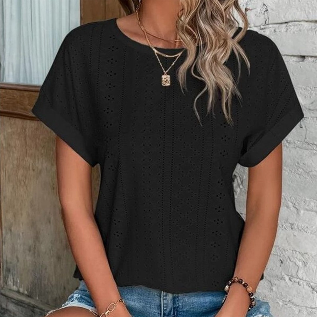 Damebluse med O-hals og Afslappet Pasform