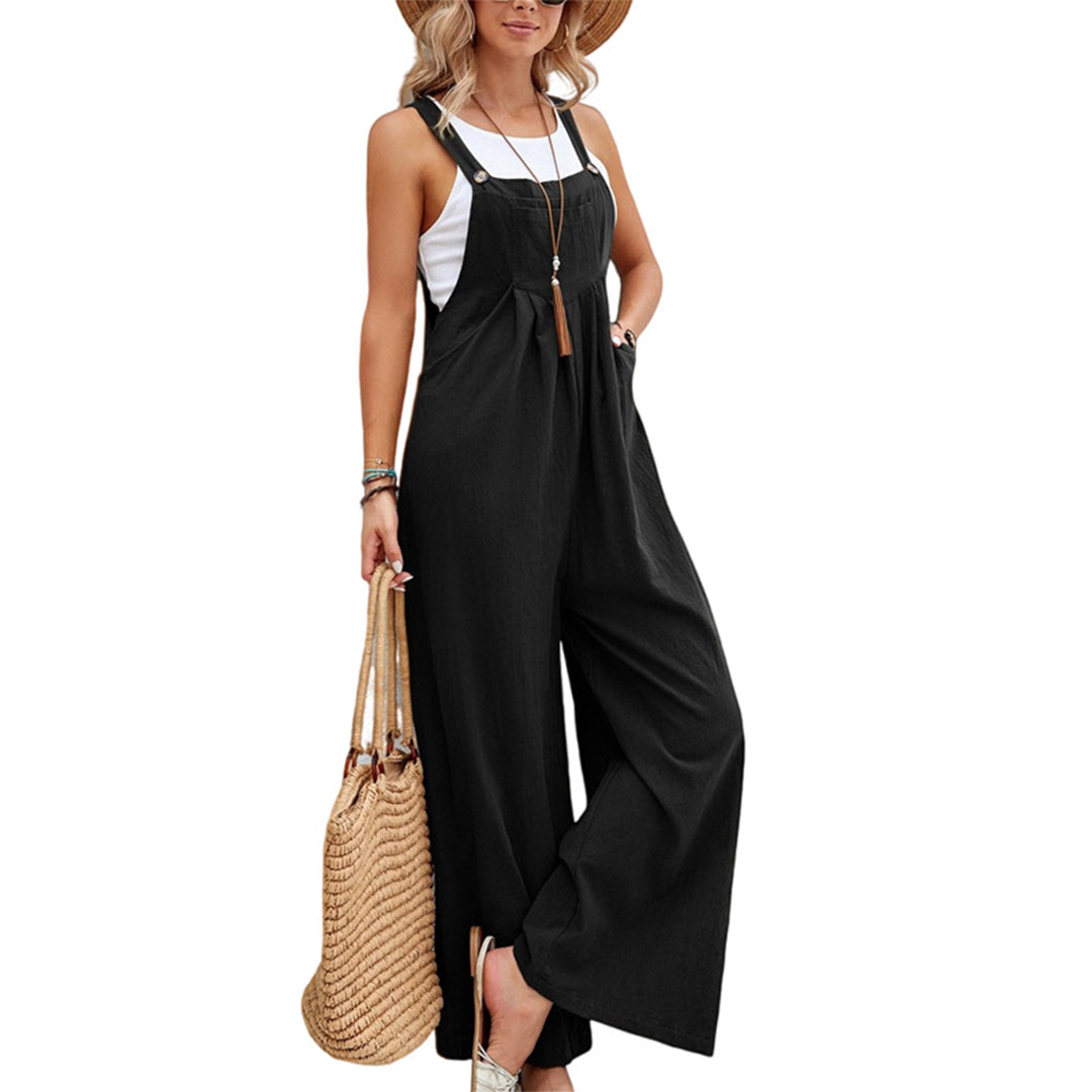 Dam Jumpsuit med Fickor och Breda Ben