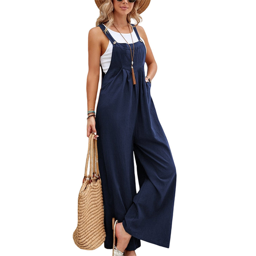 Dam Jumpsuit med Fickor och Breda Ben