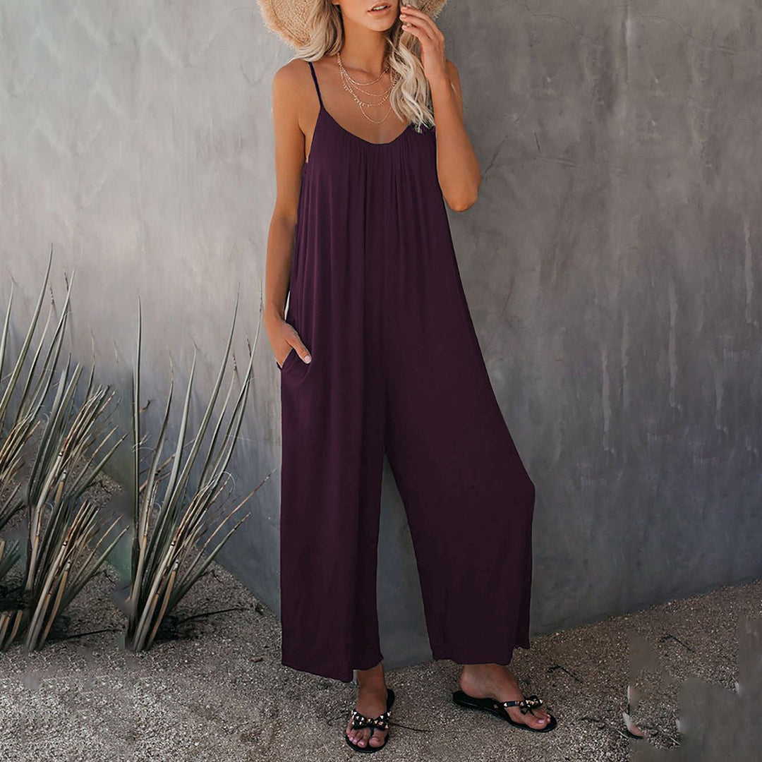 Dam Jumpsuit med Spaghettiremmar och Sidofickor