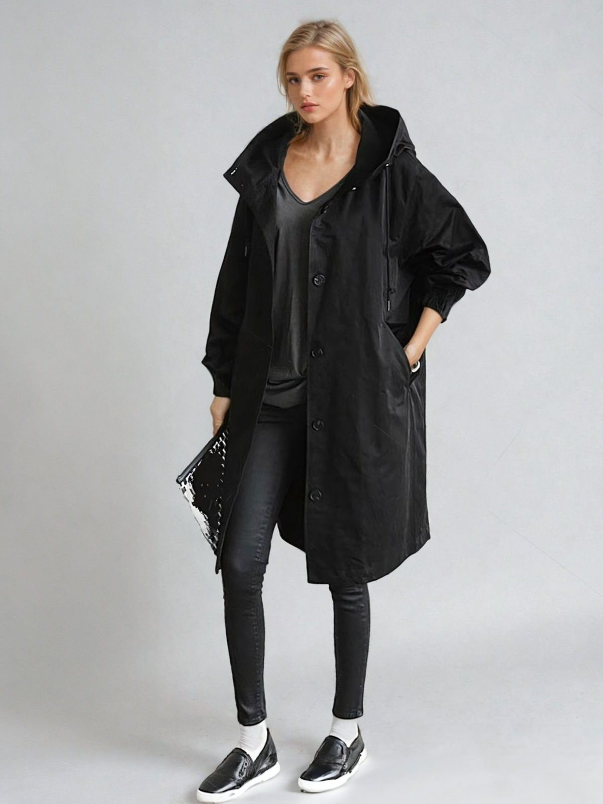 Dam Klassisk Trenchcoat med Praktisk Knäppning för Höst/Vinter 1