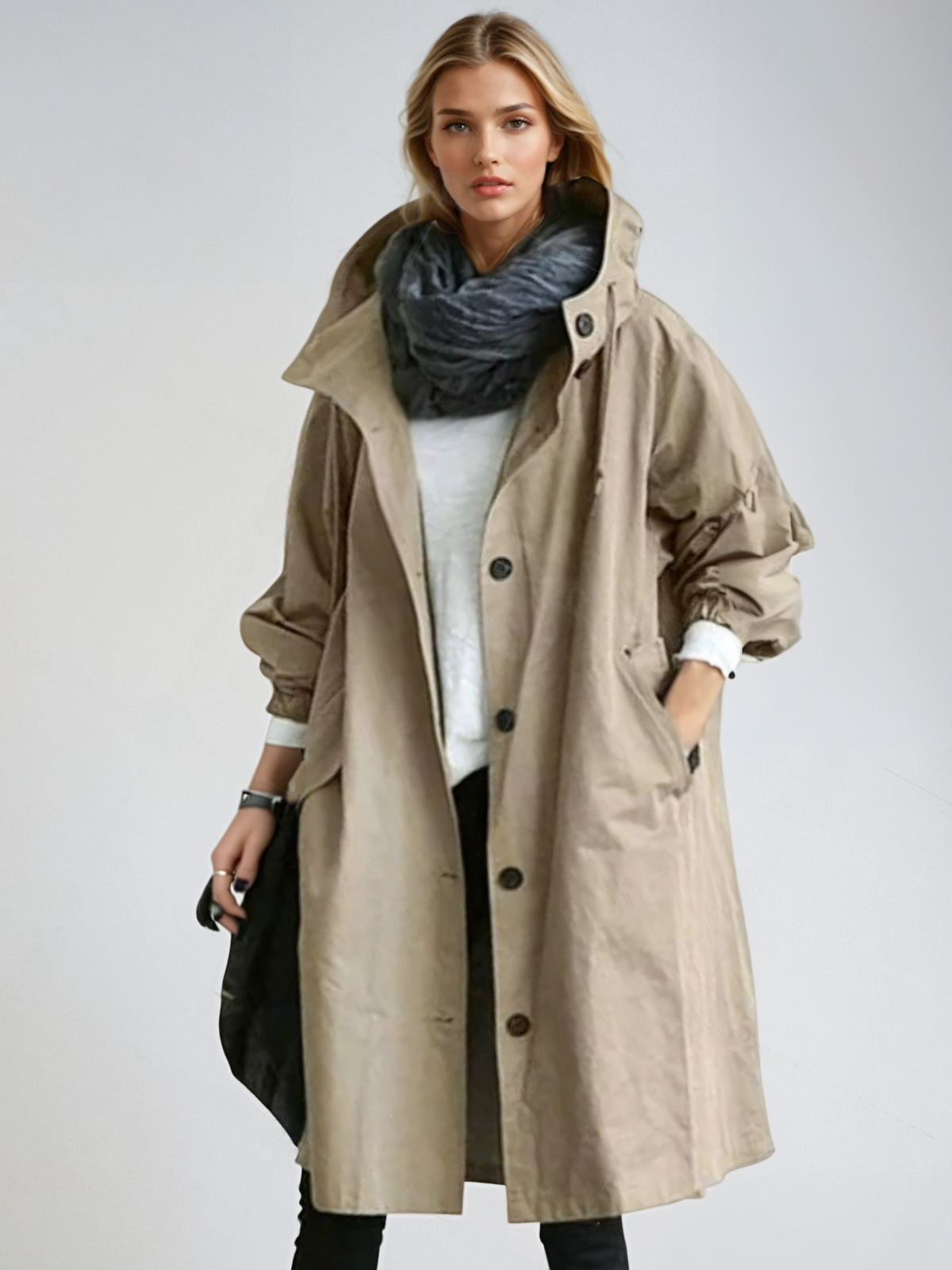 Dam Klassisk Trenchcoat med Praktisk Knäppning för Höst/Vinter 2