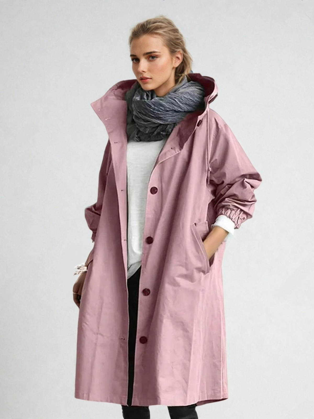 Dam Klassisk Trenchcoat med Praktisk Knäppning för Höst/Vinter 5