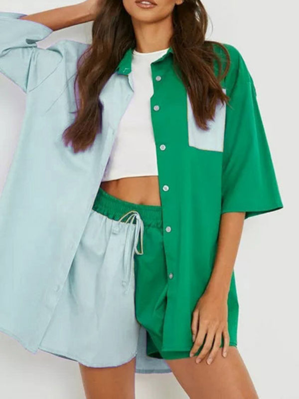Dam Set med Topp och Elastiska Midjeshorts