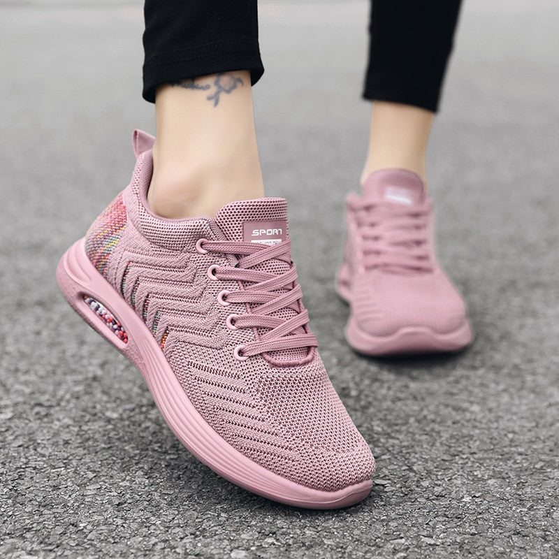 Dam Stickade Sneakers med Flexibel Passform