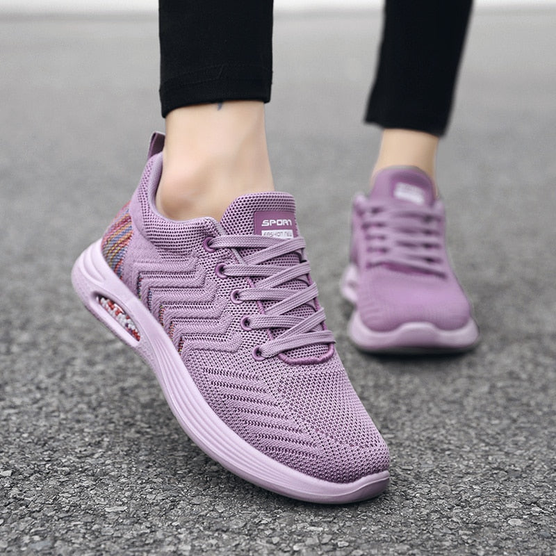 Dam Stickade Sneakers med Flexibel Passform