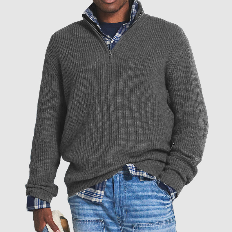 Herre Sweatshirt med Halv Lynlås i Cashmerelignende Materiale for Behagelig Pasform