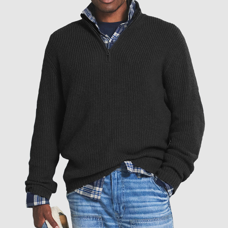 Herre Sweatshirt med Halv Lynlås i Cashmerelignende Materiale for Behagelig Pasform