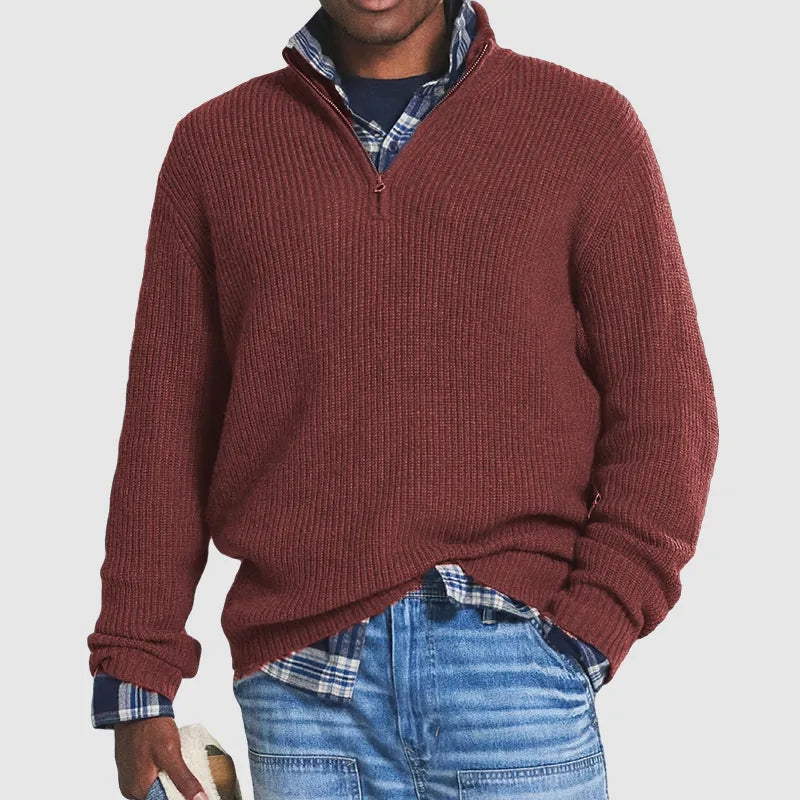 Herre Sweatshirt med Halv Lynlås i Cashmerelignende Materiale for Behagelig Pasform