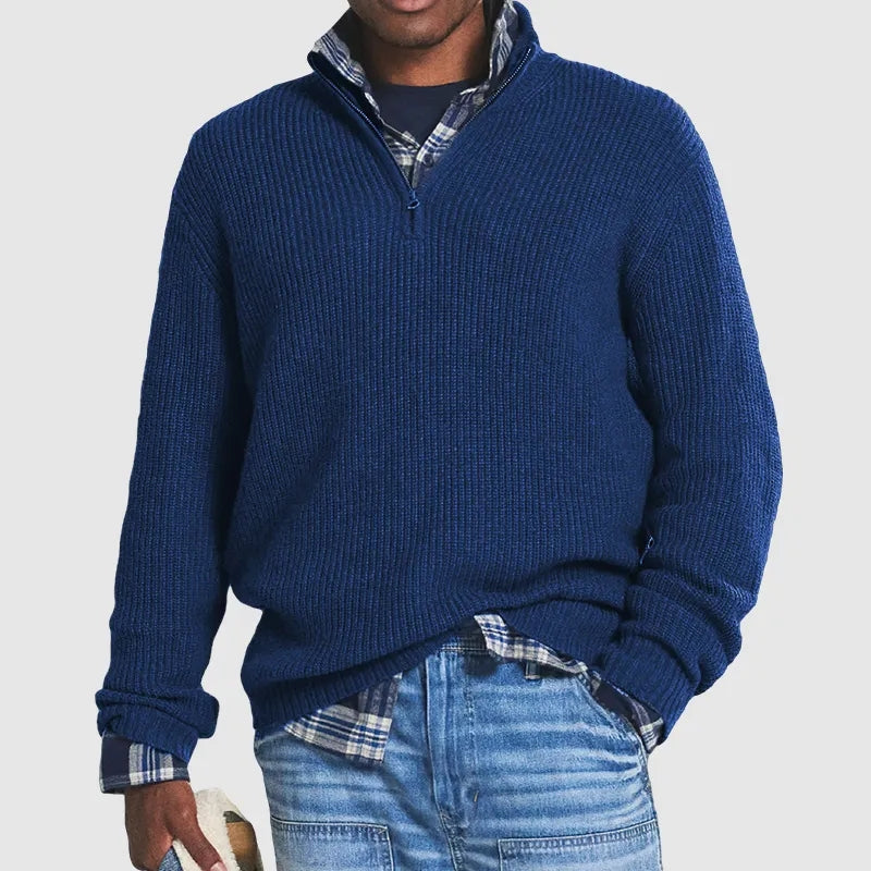 Herre Sweatshirt med Halv Lynlås i Cashmerelignende Materiale for Behagelig Pasform