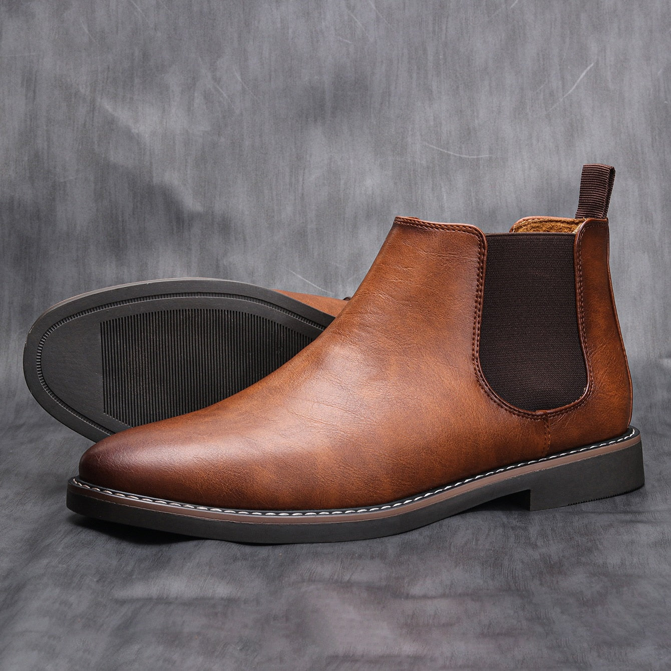 Herrens Klassiska Läder Chelsea-Stövlar med Slip-On Design 3