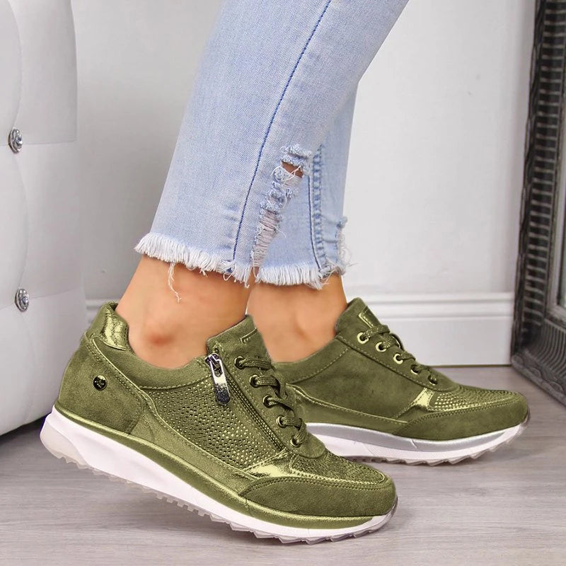 Dam Sneakers med Snörning | Sidodragkedja