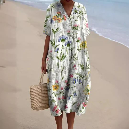 Kvinnors Elegant Lätt Sommarklänning med Blommönster 4