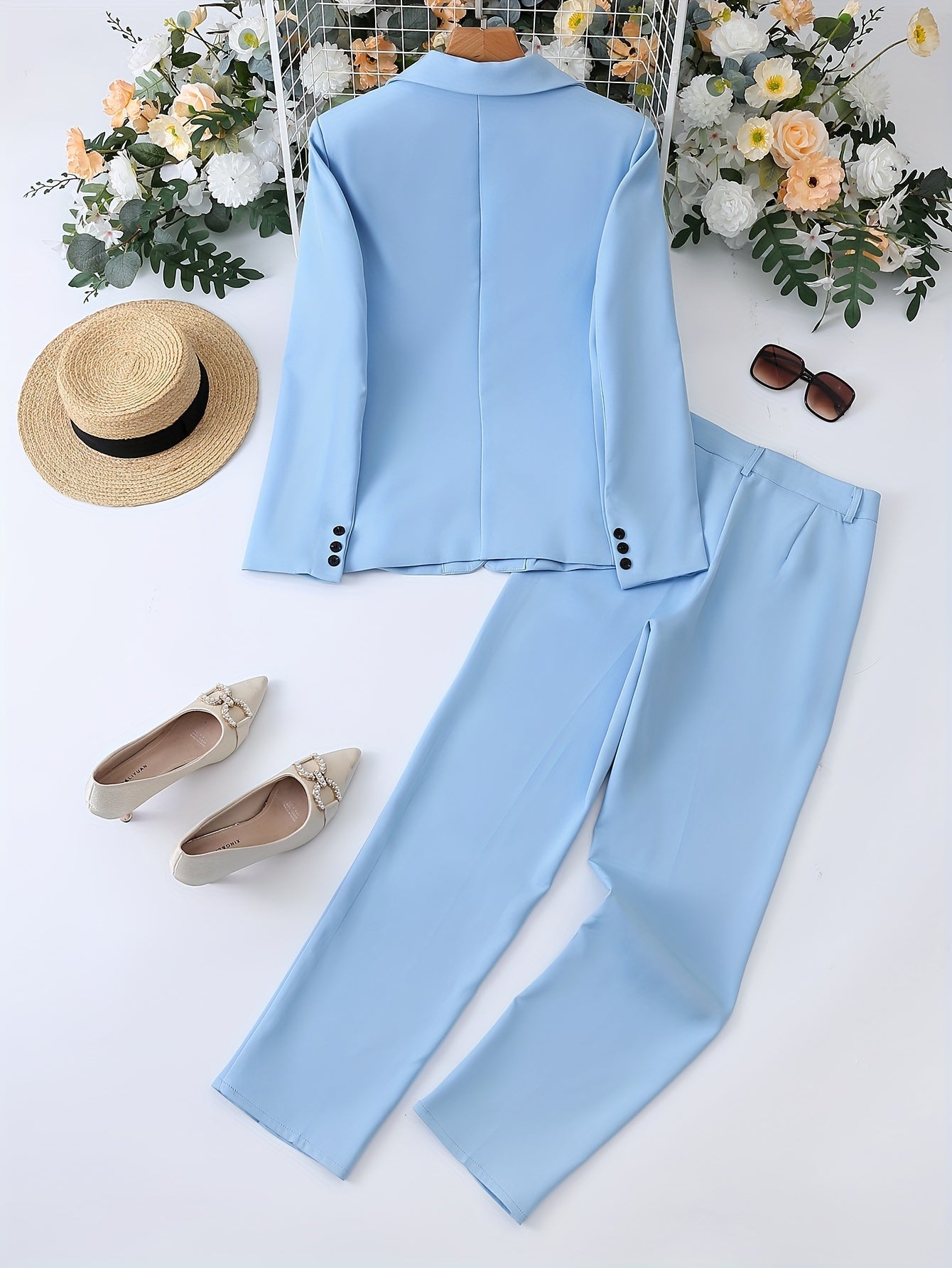 Kvinnors Klassiska Blazer Set med Notch Lapel och Byxor