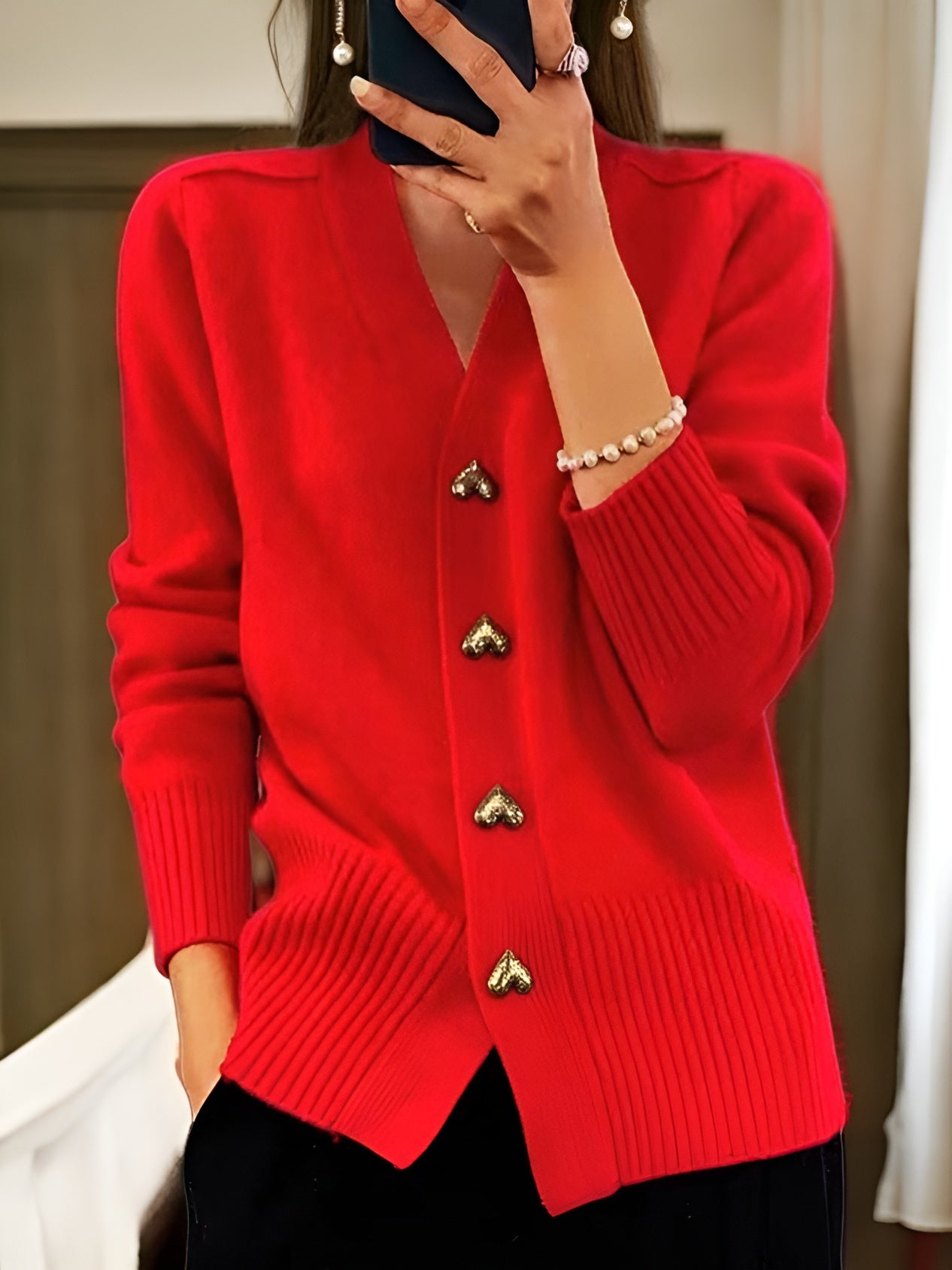 Dam V-ringad Cardigan | Knäppning