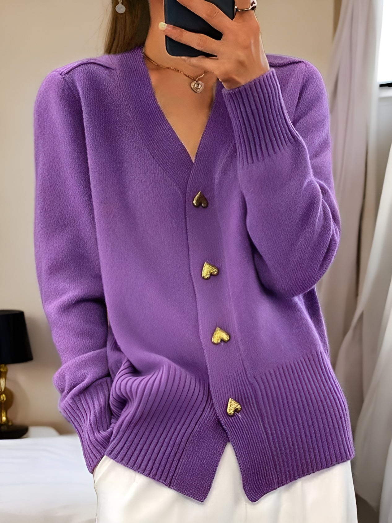 Dam V-ringad Cardigan | Knäppning