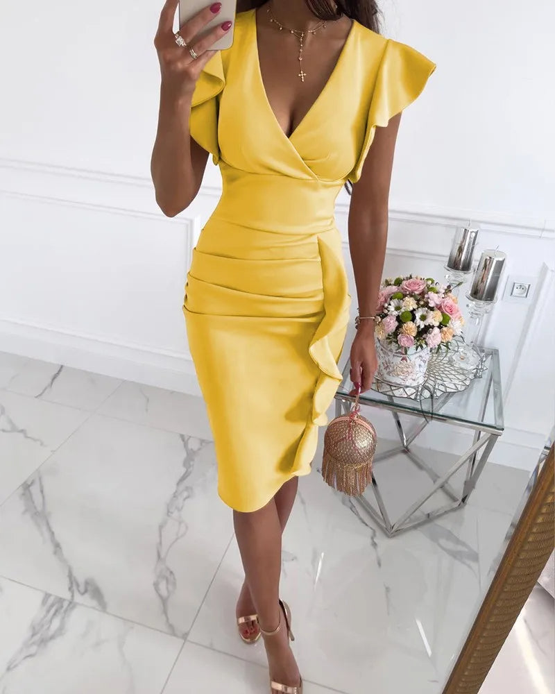 Dam Slim Fit Bodycon Klänning med Rynkor
