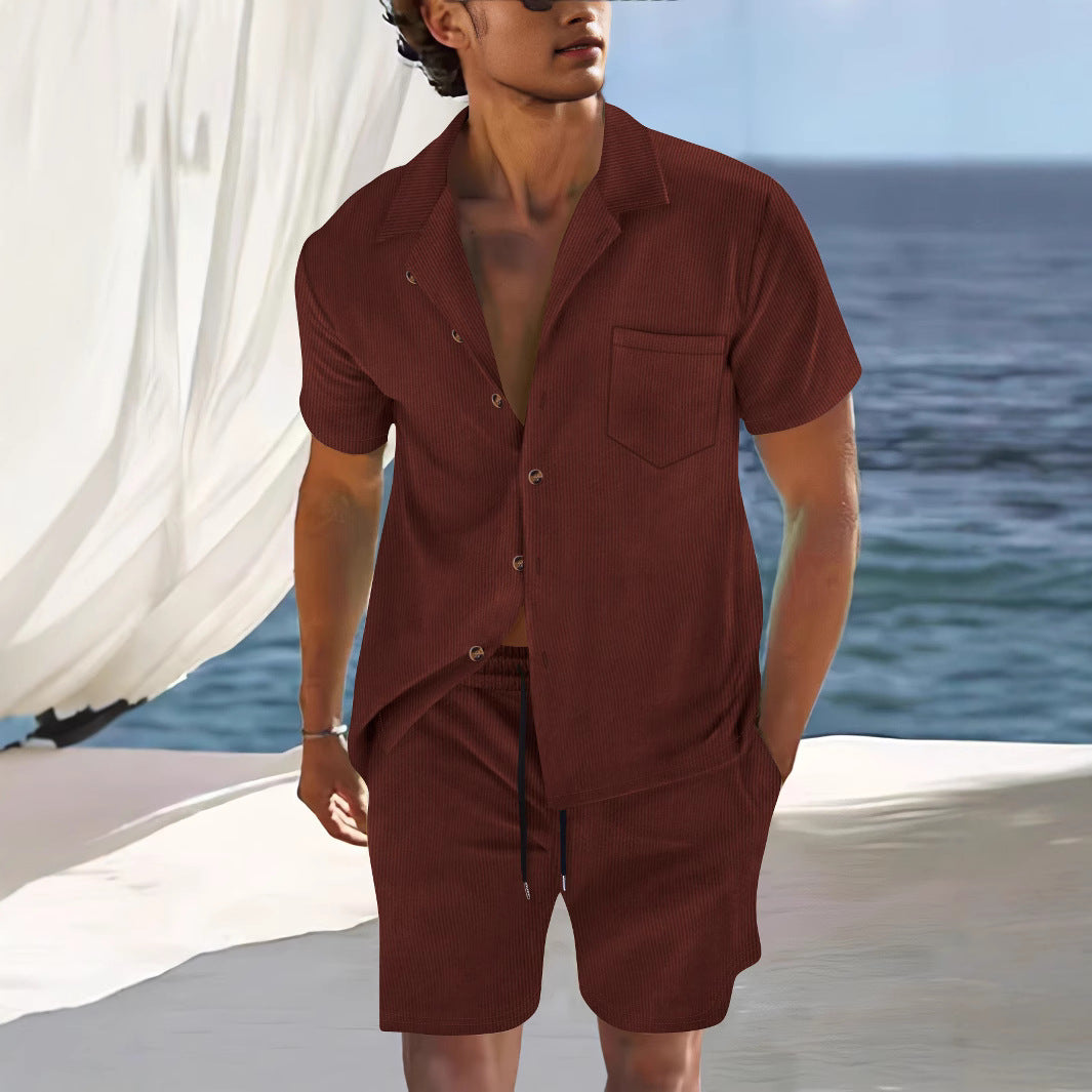 Mäns Set | Kortärmad Tröja och Shorts | Knappstängning