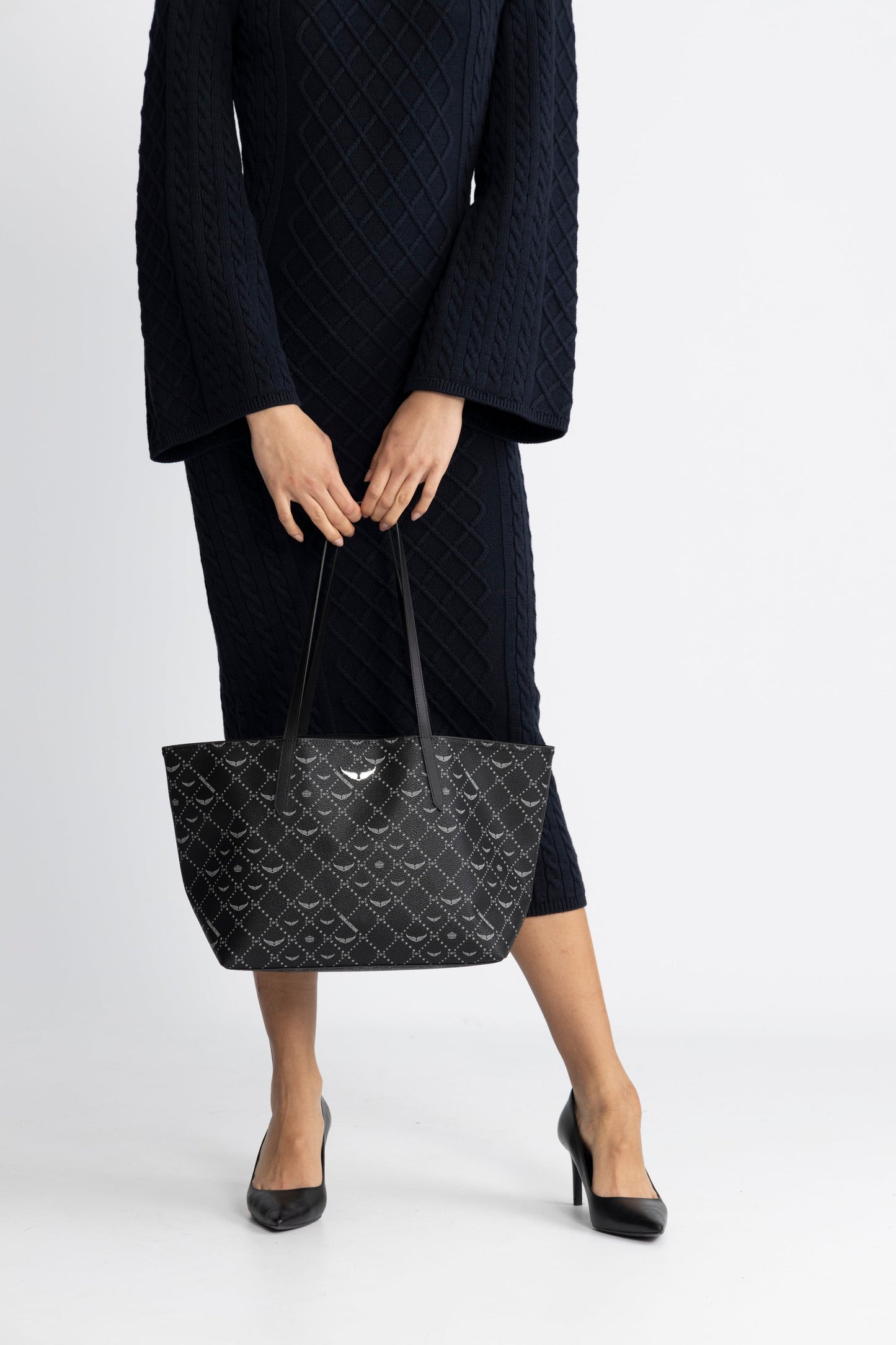 Dam Elegant Belagd Duk Shoppingväska med Inre Blixtlåsficka
