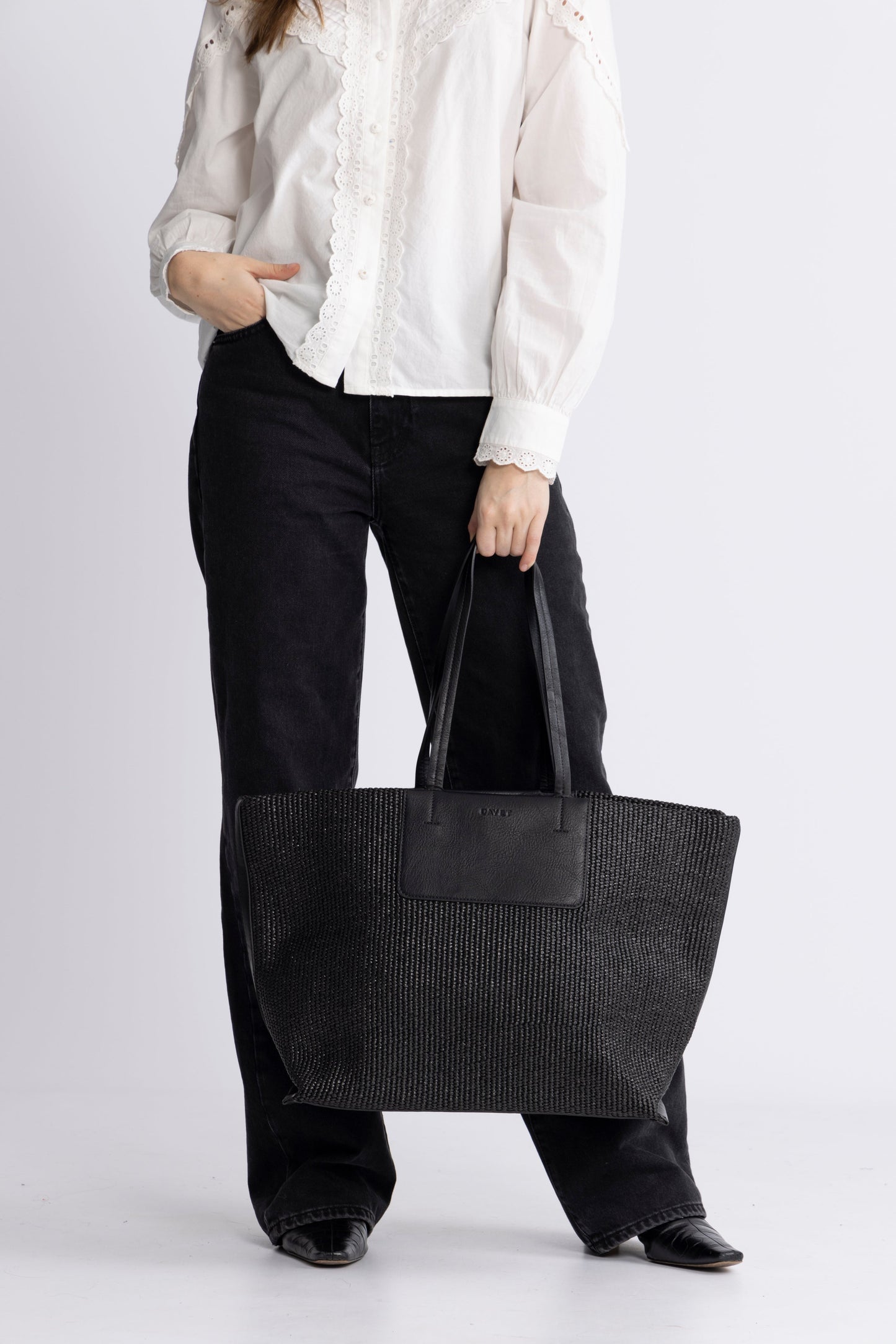 Dam Elegant Flätad Tote Bag med Inre Fickor för Bärbar Dator