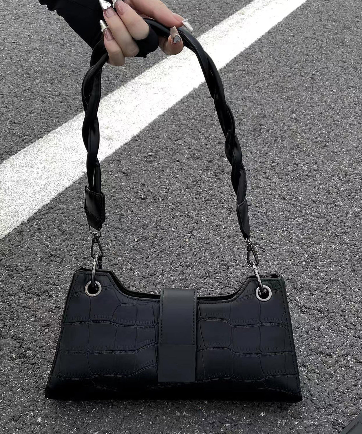 Dam Modern Faux Läder Säckväska med Dragkedja