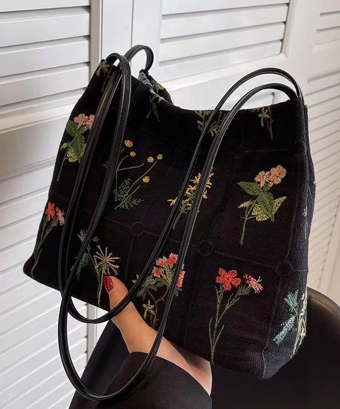 Dam Elegant Canvas Axelväska med Broderi och Stor Kapacitet