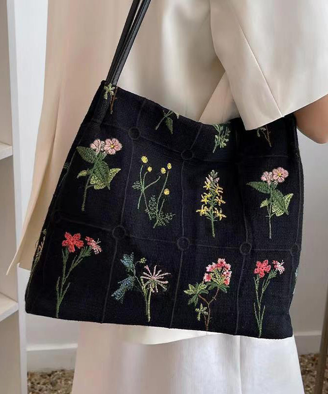 Dam Elegant Canvas Axelväska med Broderi och Stor Kapacitet