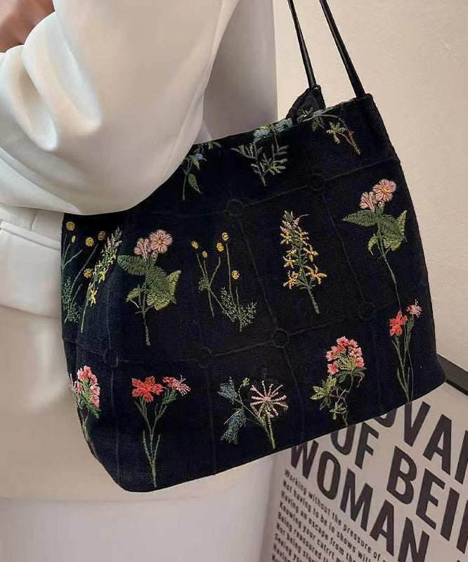 Dam Elegant Canvas Axelväska med Broderi och Stor Kapacitet
