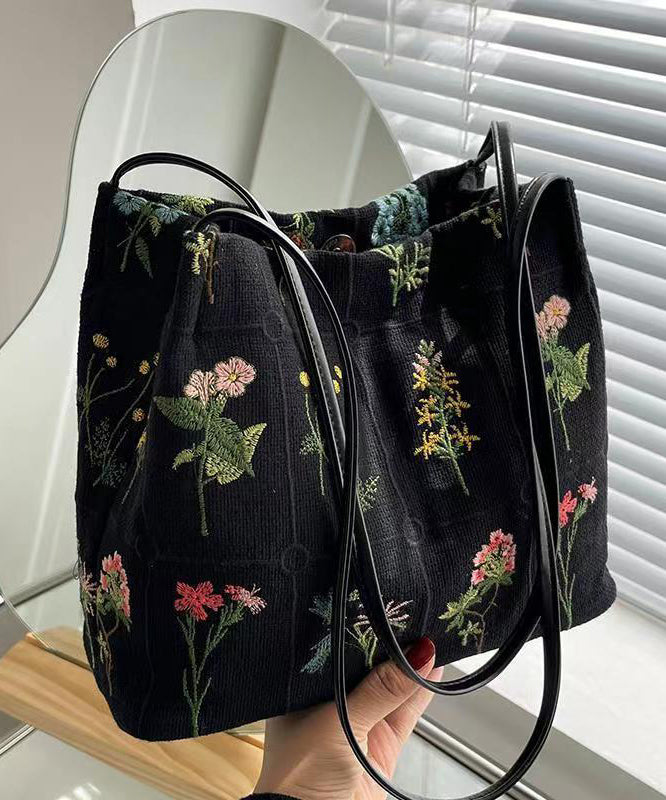 Dam Elegant Canvas Axelväska med Broderi och Stor Kapacitet