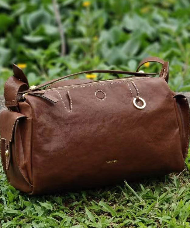 Herrar Slitstark Kalvläder Messenger Bag med Dragkedja och Inre Fickor