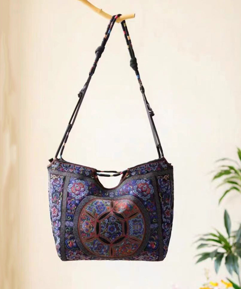 Dam Etnisk Broderad Bomull Crossbody Väska med Dragkedja