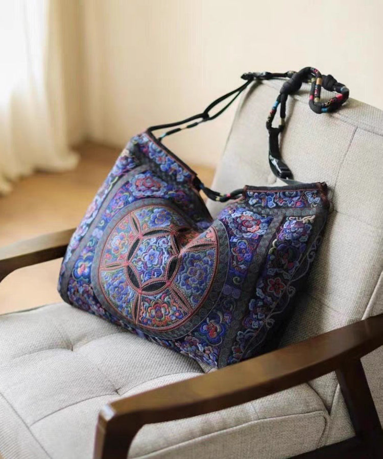 Dam Etnisk Broderad Bomull Crossbody Väska med Dragkedja