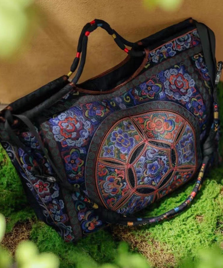 Dam Etnisk Broderad Bomull Crossbody Väska med Dragkedja