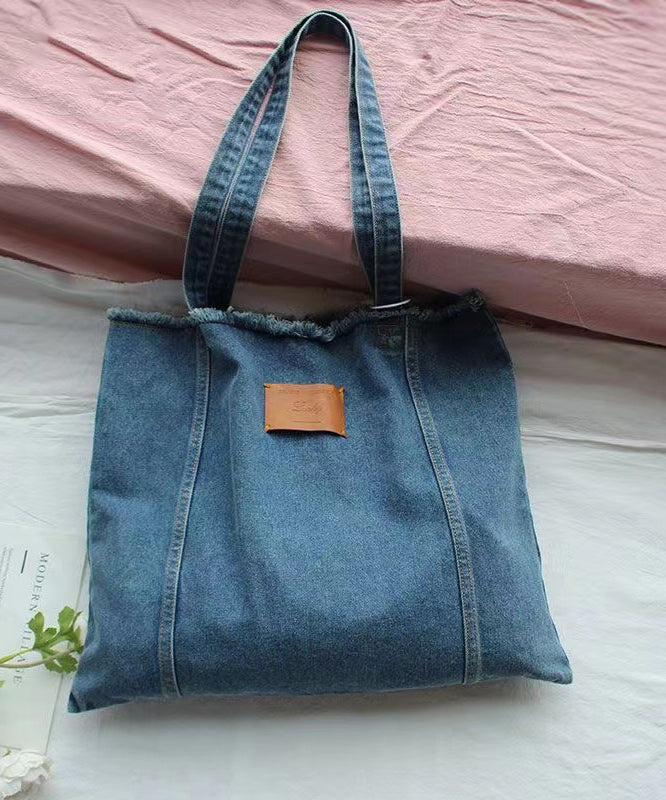 Dam Trendig Denim Axelväska med Hög Kapacitet och Riven Kant