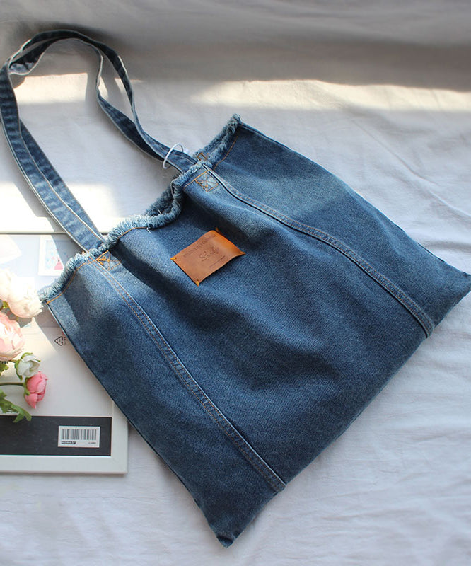 Dam Trendig Denim Axelväska med Hög Kapacitet och Riven Kant