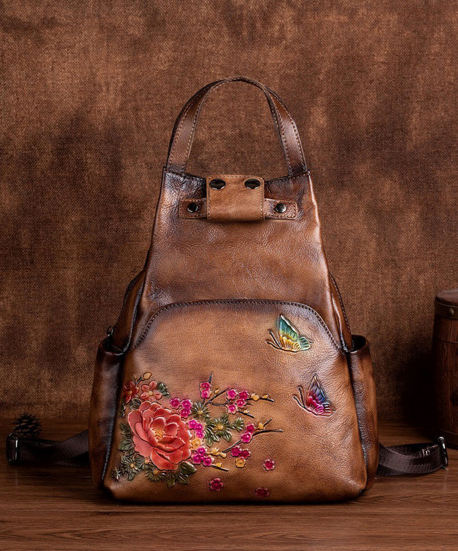 Unisex Elegant Cowhide Ryggsäck with Embossed Design