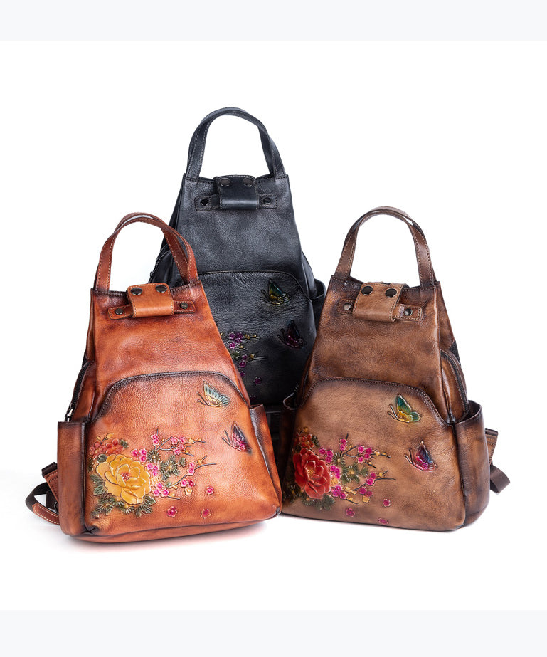 Unisex Elegant Cowhide Ryggsäck with Embossed Design