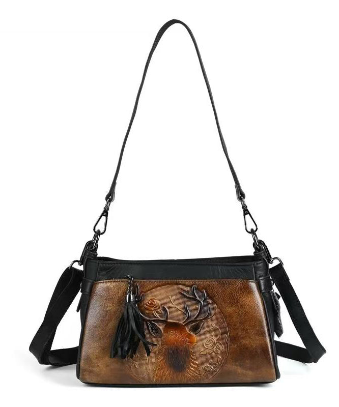 Herrar Elegant Kalvläder Messenger Väska med Djurprägling