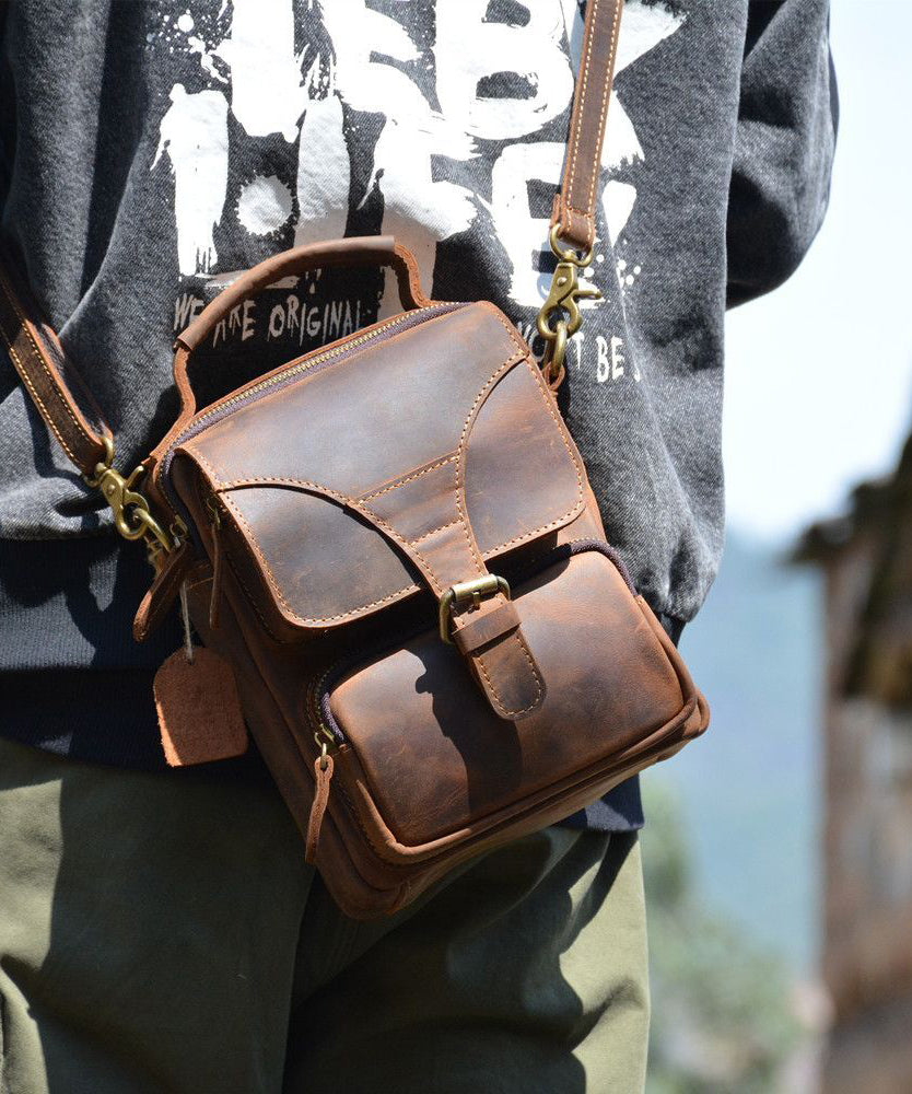 Dam Vintage Kalvläder Mini Messenger Bag med Justerbar Axelrem
