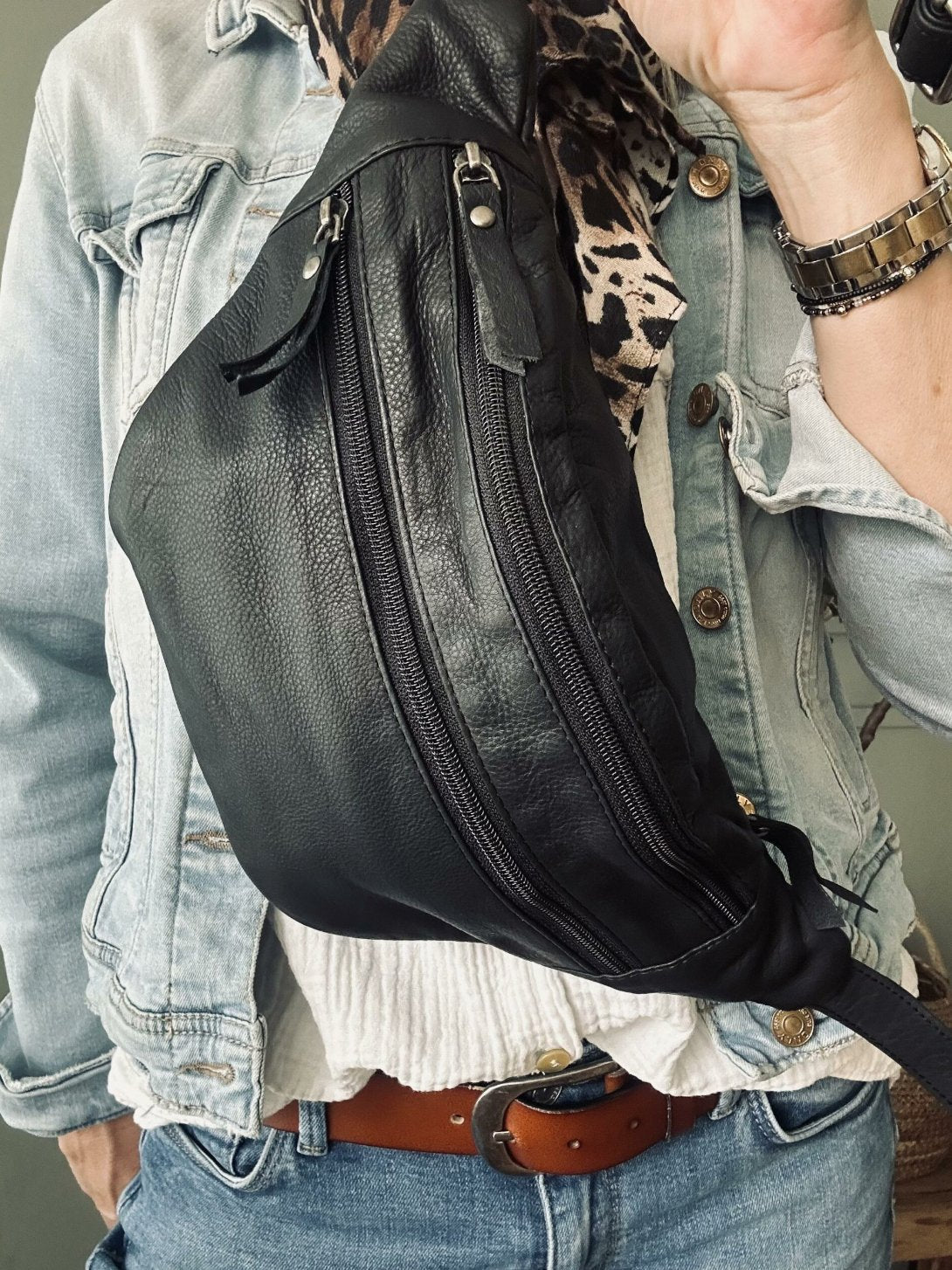 Damens Praktiska Läder Bumbag med Justerbar Rem