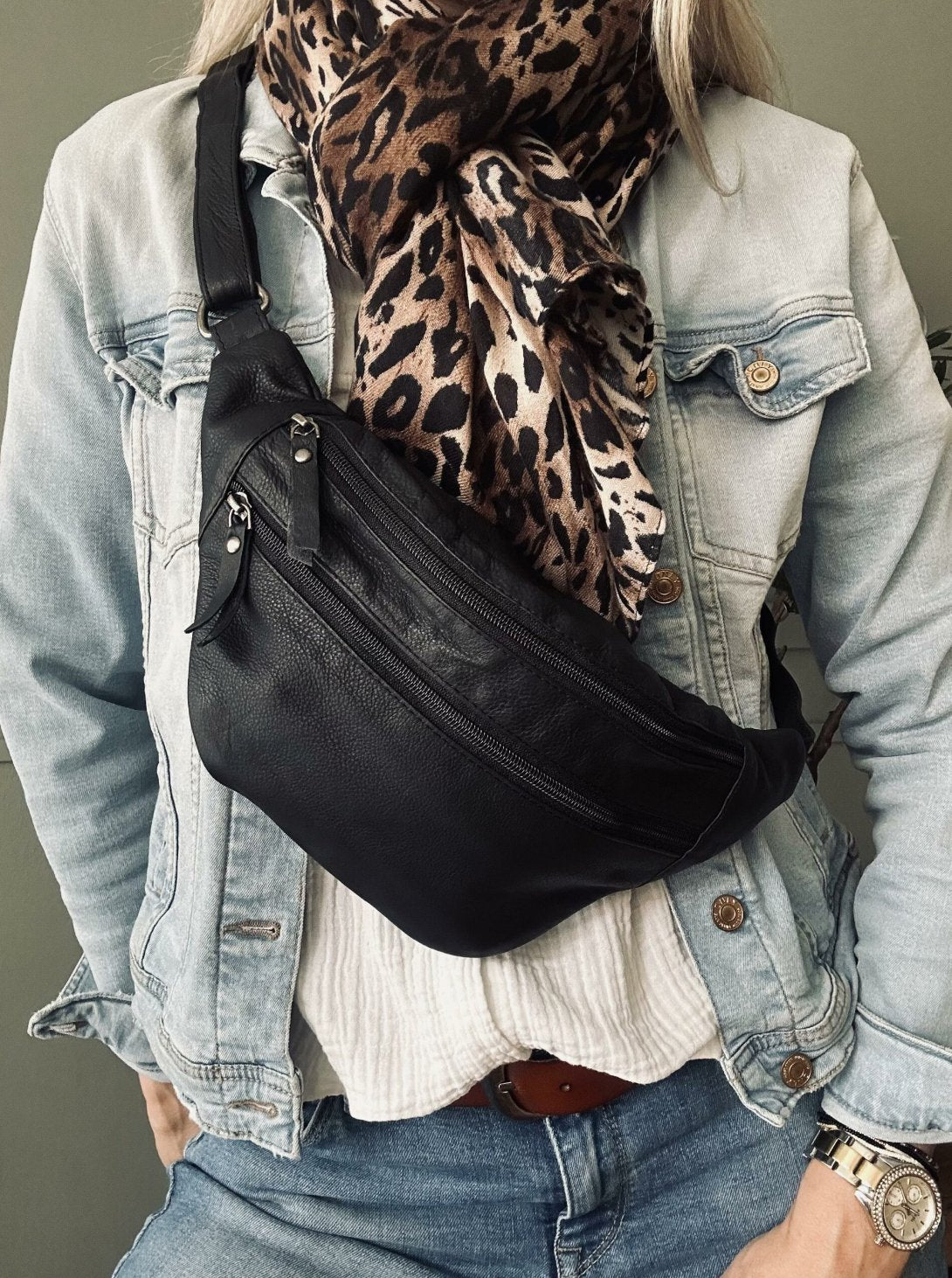 Damens Praktiska Läder Bumbag med Justerbar Rem