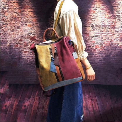 Dam Retro Äkta Läder Ryggsäck med Handtag och Rymlig Design